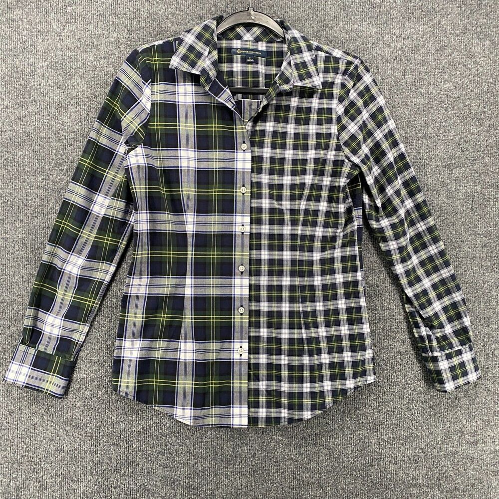 Brooks Brothers Shirt Womens 2 Plaid Patchwork Button Up Ladies Preppy Old Money